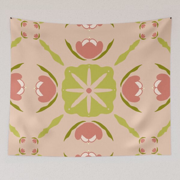 Item preview, Pink Green Folk Floral Pattern — Blue Lemon Studio Original Illustration designed and sold by BluelemonStudio.