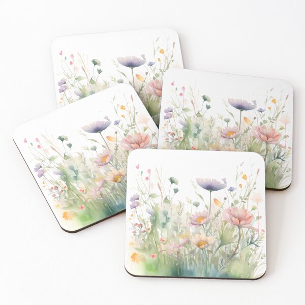 Item preview, Dreamy Pastel Pink Watercolor Meadow Flowers designed and sold by VibeShift Studio.