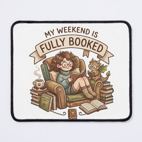 Item preview, My Weekend Is Fully Booked Cute Bookworm and Dragon Sticker designed and sold by DreamyBrushArt.