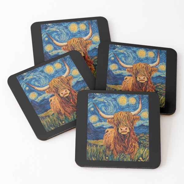 Item preview, Funny Highland Cow Graphic Van Gogh Style Starry Night designed and sold by MatherFisher.