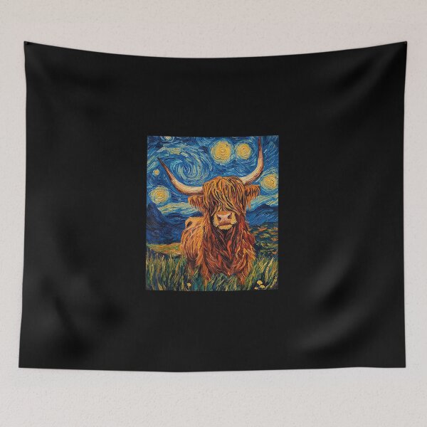 Item preview, Funny Highland Cow Graphic Van Gogh Style Starry Night designed and sold by MatherFisher.