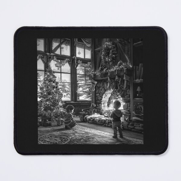 Item preview, Children by the Christmas Fireplace | Cozy Holiday Family Scene | Black and White Christmas Art designed and sold by inkoutninja.