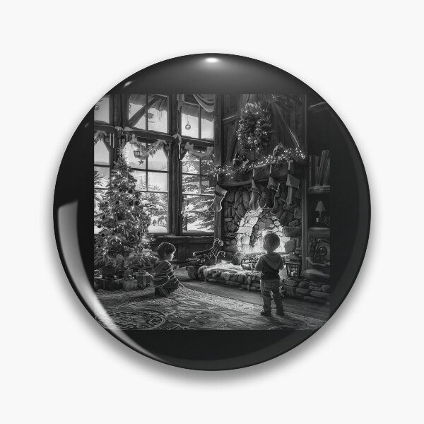 Item preview, Children by the Christmas Fireplace | Cozy Holiday Family Scene | Black and White Christmas Art designed and sold by inkoutninja.