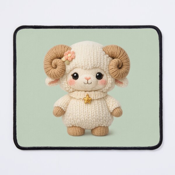 Item preview, Cute Aries Ram Plush Zodiac Nursery | Kawaii Knitted Astrology Knit Art designed and sold by Moons Studio.