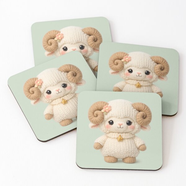 Item preview, Cute Aries Ram Plush Zodiac Nursery | Kawaii Knitted Astrology Knit Art designed and sold by Moons Studio.