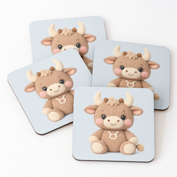 Item preview, Cute Taurus Bull Plush Zodiac Nursery | Kawaii Knitted Astrology Knit Art designed and sold by Moons Studio.