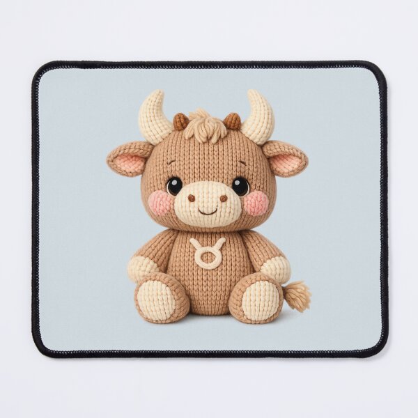 Item preview, Cute Taurus Bull Plush Zodiac Nursery | Kawaii Knitted Astrology Knit Art designed and sold by Moons Studio.