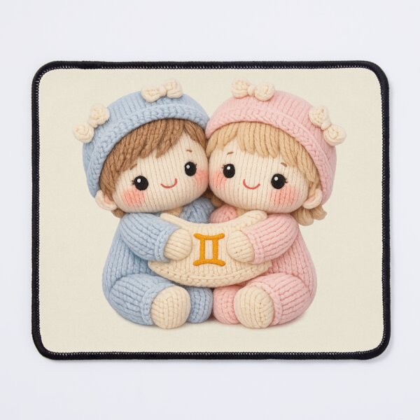Item preview, Cute Gemini Twins Plush Zodiac Nursery | Kawaii Knitted Astrology Knit Art designed and sold by Moons Studio.