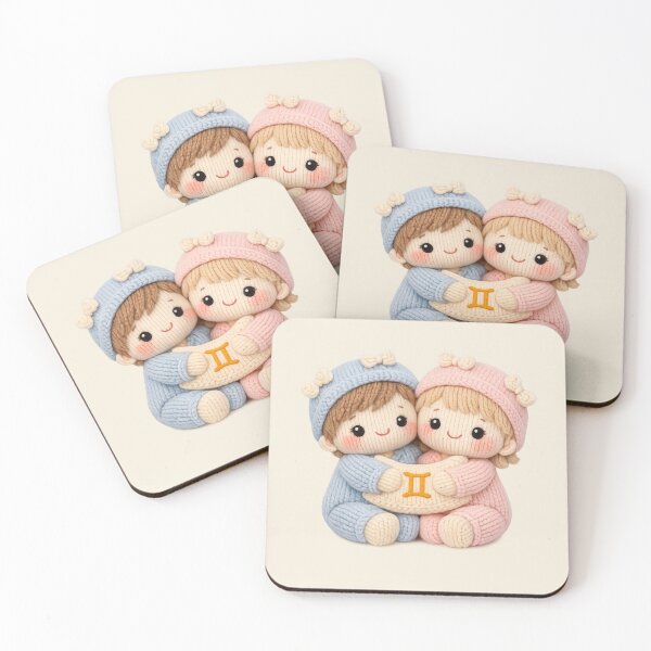 Item preview, Cute Gemini Twins Plush Zodiac Nursery | Kawaii Knitted Astrology Knit Art designed and sold by Moons Studio.