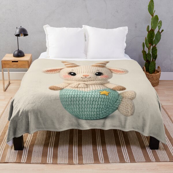 Item preview, Cute Capricorn Goat Plush Knitted Zodiac Nursery | Kawaii Knit Astrology Art designed and sold by Moons Studio.