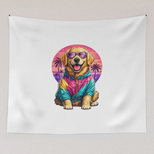 Item preview, Retro Vaporwave Golden Retriever designed and sold by VerdePegajoso.