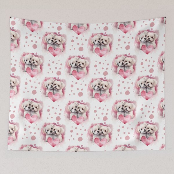 Item preview, Maltese Love Watercolor Hearts – Seamless Dog Pattern designed and sold by Ginetta0815.