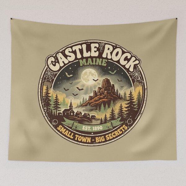 Item preview, Castle Rock Maine 70s Vintage Halloween Sweatshirt | Retro National Park Style Small Town Spooky Graphic | 70s Aesthetic Maine Horror Patch designed and sold by ICANTWithoutCOFFEE.