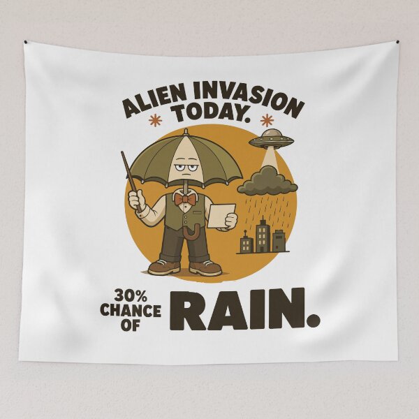 Item preview, Alien Invasion Rain Forecast Mascot designed and sold by ANALOG MISCHIEF.