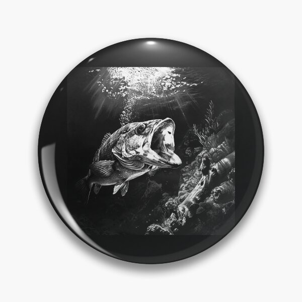 Item preview, Underwater Largemouth Bass | Freshwater Fishing Scene | Black and White Fish Art designed and sold by inkoutninja.