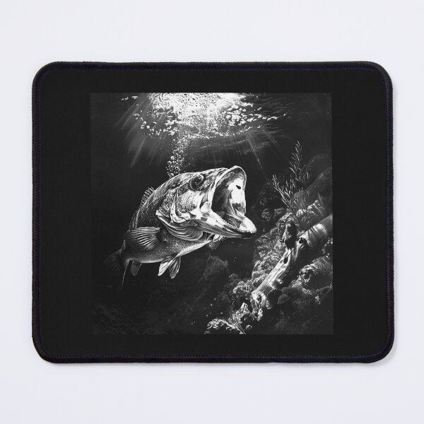 Item preview, Underwater Largemouth Bass | Freshwater Fishing Scene | Black and White Fish Art designed and sold by inkoutninja.