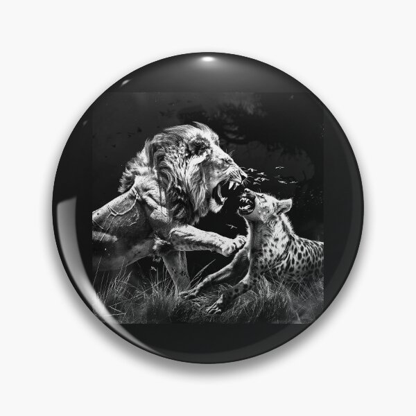 Item preview, Lion Fighting a Hyena | Dramatic African Wildlife Battle | Black and White Animal Art designed and sold by inkoutninja.