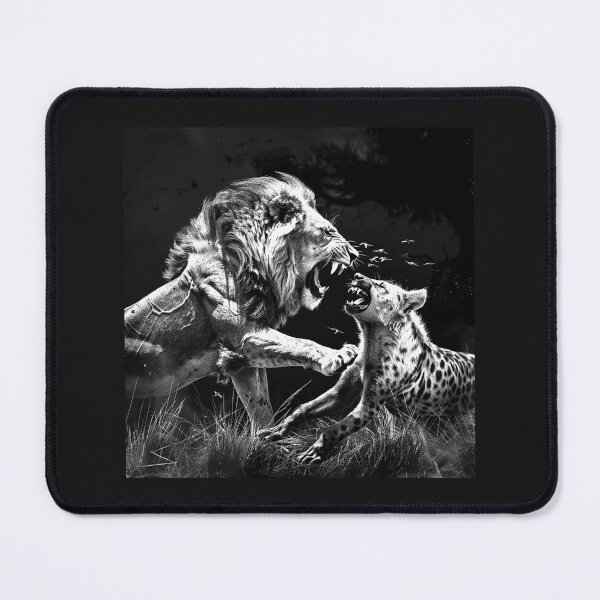 Item preview, Lion Fighting a Hyena | Dramatic African Wildlife Battle | Black and White Animal Art designed and sold by inkoutninja.