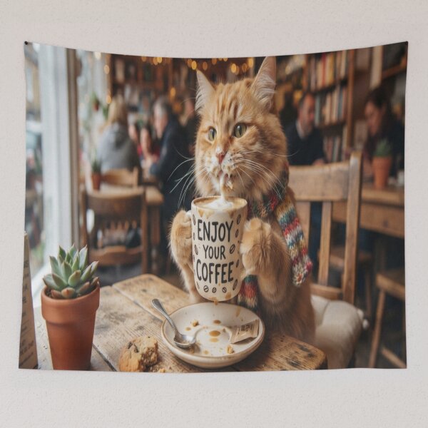 Item preview, cat drink coffe designed and sold by JMAVILA ART.