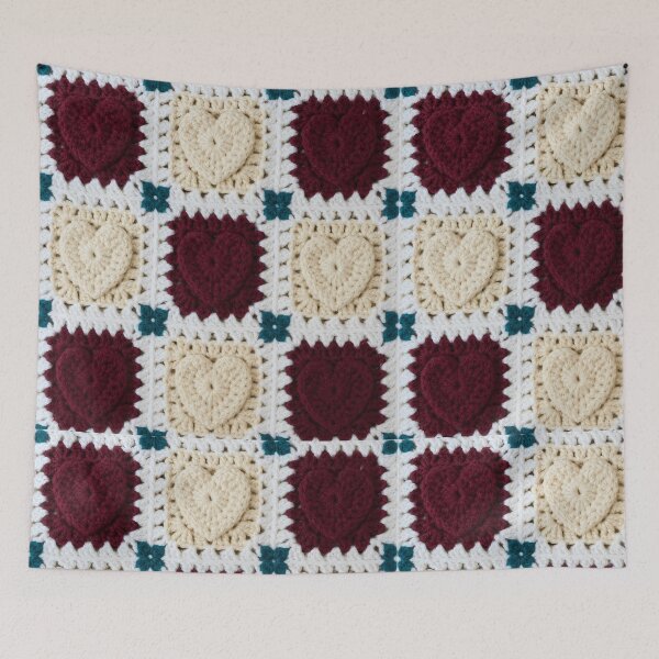 Item preview, Crochet Heart Granny Square Burgundy Cream Valentine designed and sold by LuisWorks.