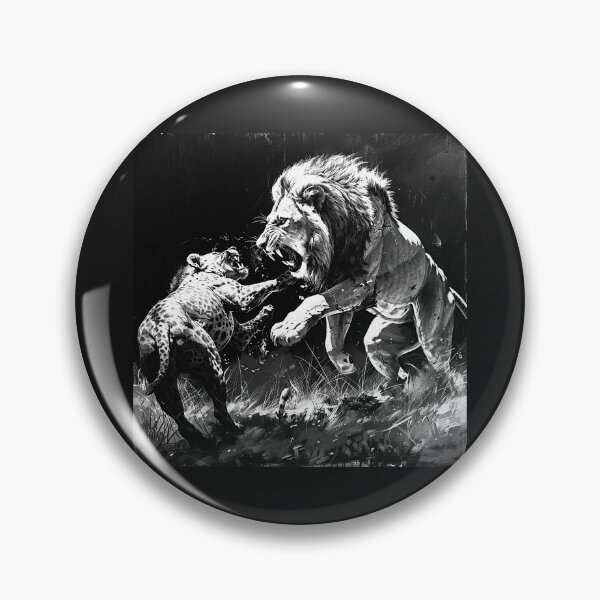 Item preview, Lion Fighting a Leopard | Epic African Wildlife Battle | Black and White Animal Art designed and sold by inkoutninja.