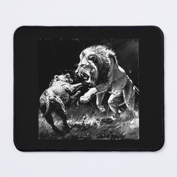 Item preview, Lion Fighting a Leopard | Epic African Wildlife Battle | Black and White Animal Art designed and sold by inkoutninja.