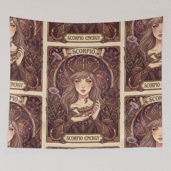 Item preview, Scorpio Energy Art Nouveau Anime Zodiac – Mystic Scorpion Crown Fantasy Illustration designed and sold by RSDigitalPrintDesign.