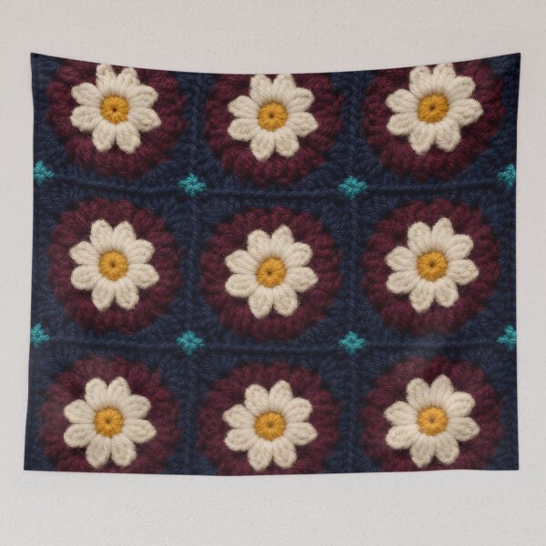 Item preview, Thick Wool Crochet Daisy Burgundy Navy Cream designed and sold by LuisWorks.