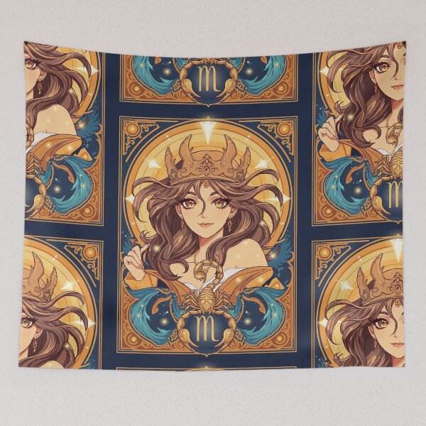 Item preview, Scorpio Energy Art Nouveau Anime Zodiac – Mystic Scorpion Crown Fantasy Illustration designed and sold by RSDigitalPrintDesign.
