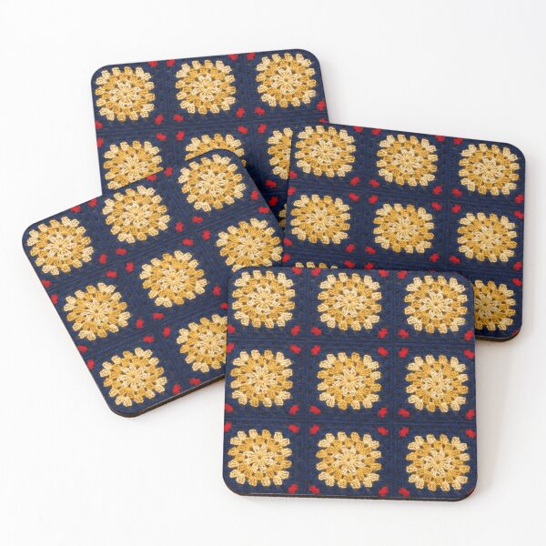 Item preview, Golden Star Crochet Square Navy Blue Red designed and sold by LuisWorks.