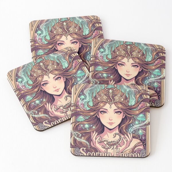 Item preview, Scorpio Energy Art Nouveau Anime Zodiac – Mystic Scorpion Crown Fantasy Illustration designed and sold by RSDigitalPrintDesign.