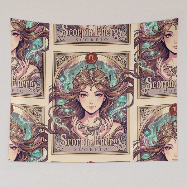 Item preview, Scorpio Energy Art Nouveau Anime Zodiac – Mystic Scorpion Crown Fantasy Illustration designed and sold by RSDigitalPrintDesign.