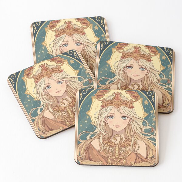 Item preview, Scorpio Energy Art Nouveau Anime Zodiac – Mystic Scorpion Crown Fantasy Illustration designed and sold by RSDigitalPrintDesign.