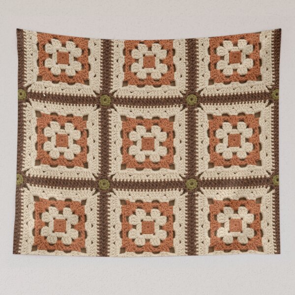 Item preview, Cotton Crochet Square Terracotta Brown Cream Vintage designed and sold by LuisWorks.