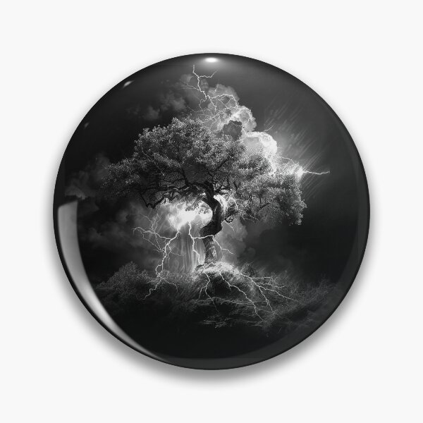 Item preview, Lightning Tree in a Thunderstorm | Dramatic Nature Landscape | Black and White Storm Art designed and sold by inkoutninja.