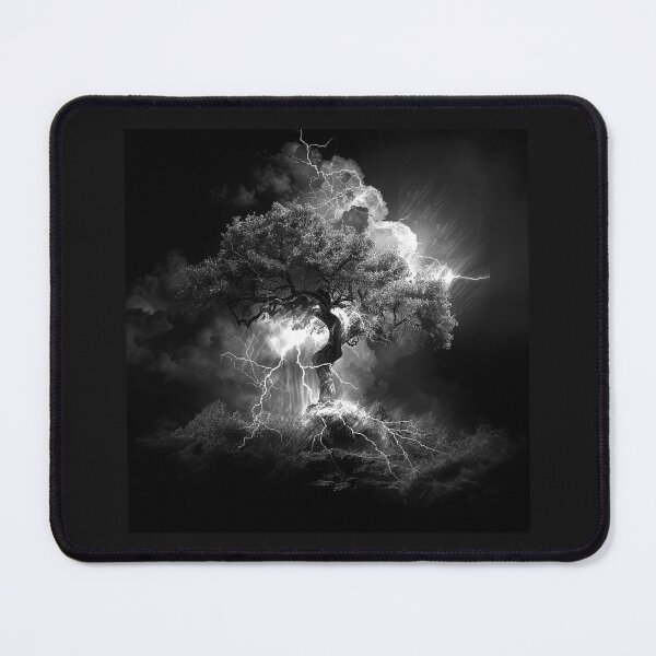 Item preview, Lightning Tree in a Thunderstorm | Dramatic Nature Landscape | Black and White Storm Art designed and sold by inkoutninja.