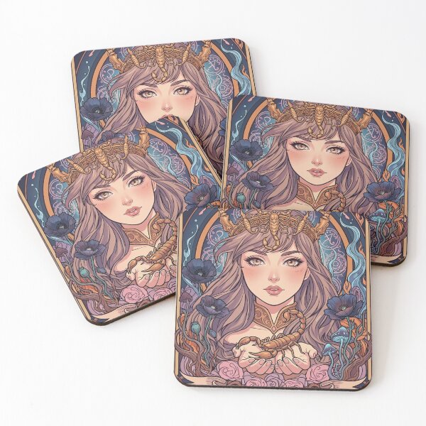 Item preview, Scorpio Energy Art Nouveau Anime Zodiac – Mystic Scorpion Crown Fantasy Illustration designed and sold by RSDigitalPrintDesign.