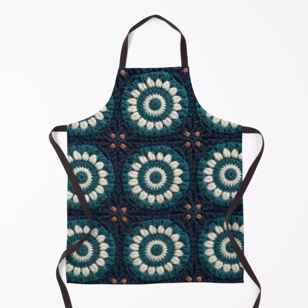 Item preview, Mandala Wool Crochet Square Cream Teal Navy designed and sold by LuisWorks.