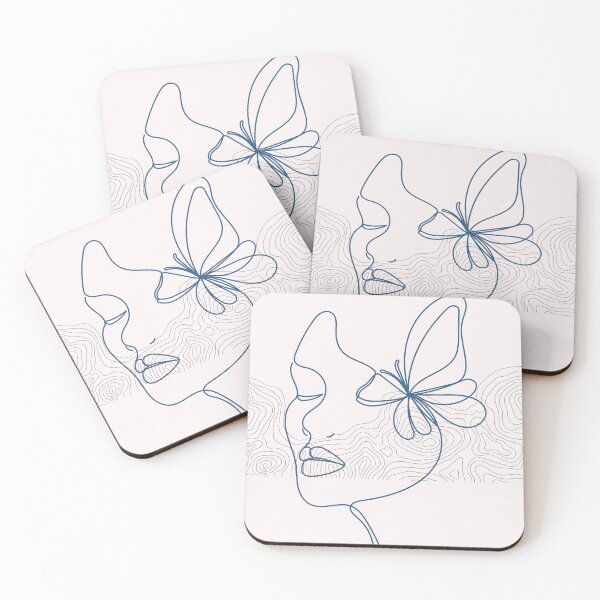 Item preview, Minimalist Line Art Woman's Face with Butterfly and Topographic Background designed and sold by TheCnvsstdFinds.