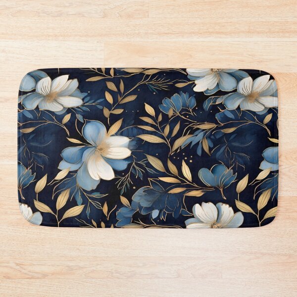 Item preview, A Vibrant and Elegant Botanical Bloom of Floral Flowers and Leaves Repeating Seamless Pattern Against a Deep Navy Background designed and sold by Matt_Smith.