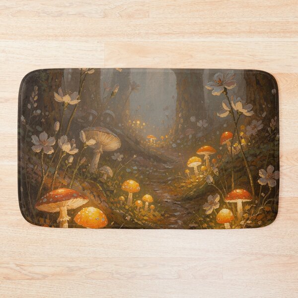 Item preview, Enchanted Mushroom Forest Path Fantasy Art | Glowing Amanita Cottagecore Woodland designed and sold by cr6zym1nd.