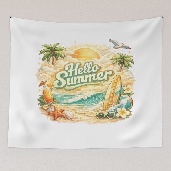 Item preview, Vintage Beach Design: Surfboard, palm trees & sunset – the retro summer highlight for holidaymakers designed and sold by CoolContent Factory.