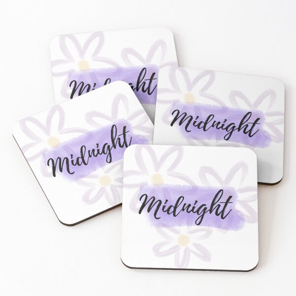 Item preview, "Midnight" Calligraphy Typography on Lavender Watercolor Splash and Floral Background designed and sold by TheCnvsstdFinds.