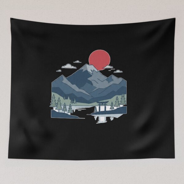 Item preview, Minimalist Japanese Mountain Landscape Red Sun designed and sold by PatternPopp.