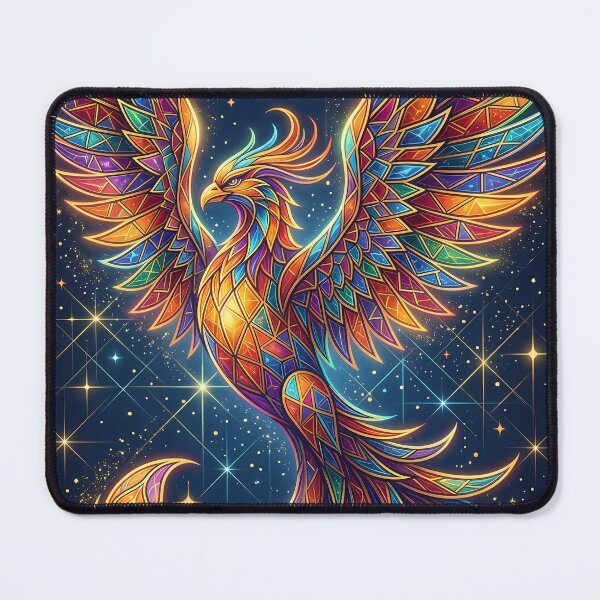 Item preview, Majestic Phoenix Rising Stained Glass Geometric Art designed and sold by NaphiArtPrints.