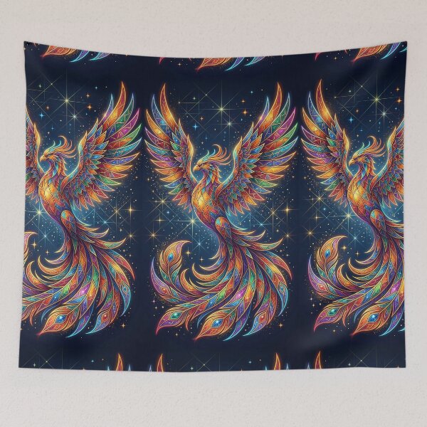 Item preview, Majestic Phoenix Rising Stained Glass Geometric Art designed and sold by NaphiArtPrints.