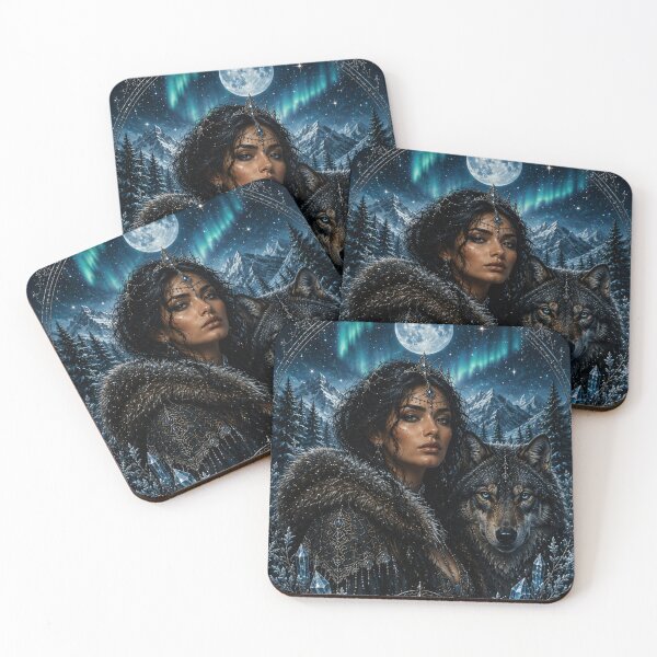 Item preview, Moon Goddess Wolf Winter Fantasy Art designed and sold by ⭐ AURA STUDIO.