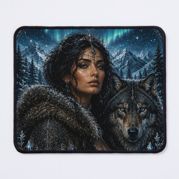 Item preview, Moon Goddess Wolf Winter Fantasy Art designed and sold by ⭐ AURA STUDIO.