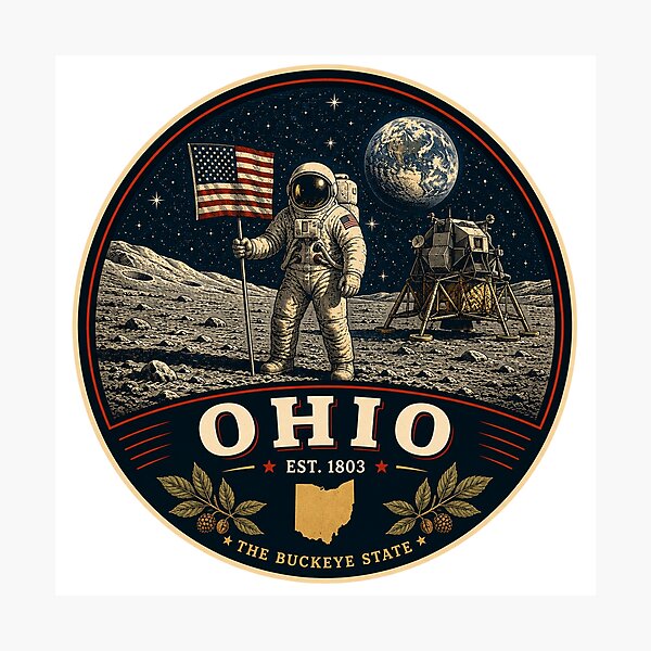 Item preview, Ohio Retro State Badge – Vintage Travel Graphic designed and sold by Mac Sketches.