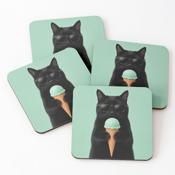 Item preview, Cool Cat with Mint Ice Cream designed and sold by LittleGinnyArt.